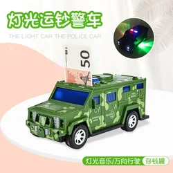 Camouflage Double Color Light Transport Money Police Van Universal Form Can Be Used as a Piggy Bank Creative Electric Toy Car