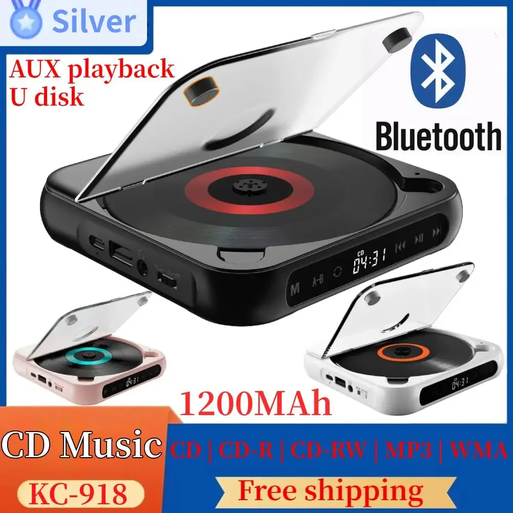 Portable CD Player Bluetooth Speaker Stereo HiFi Music Discs Player CD Walkman Control FM Radio Car CD Player USB AUX Playback