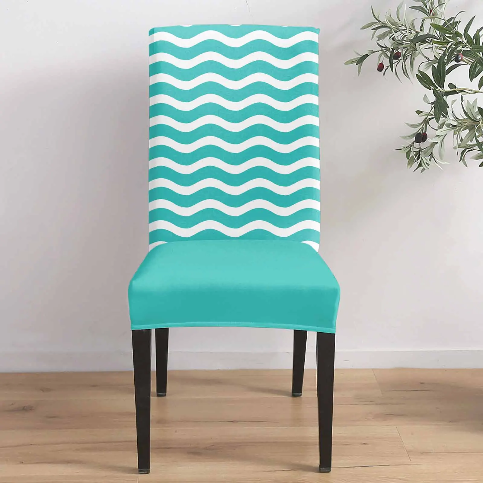 

Cyan Water Ripple Striped Chair Cover for Dining Room Spandex Stretch Seat Cover for Wedding Banquet Party Seat Case