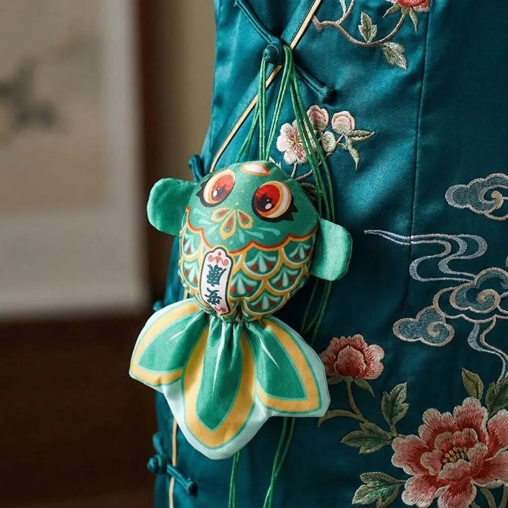 Chinese Style Cartoon Koi Sachet Bag Embroidery Ancient Fish Ornament Handmade Blessing Sachet Money Bag Car Interior