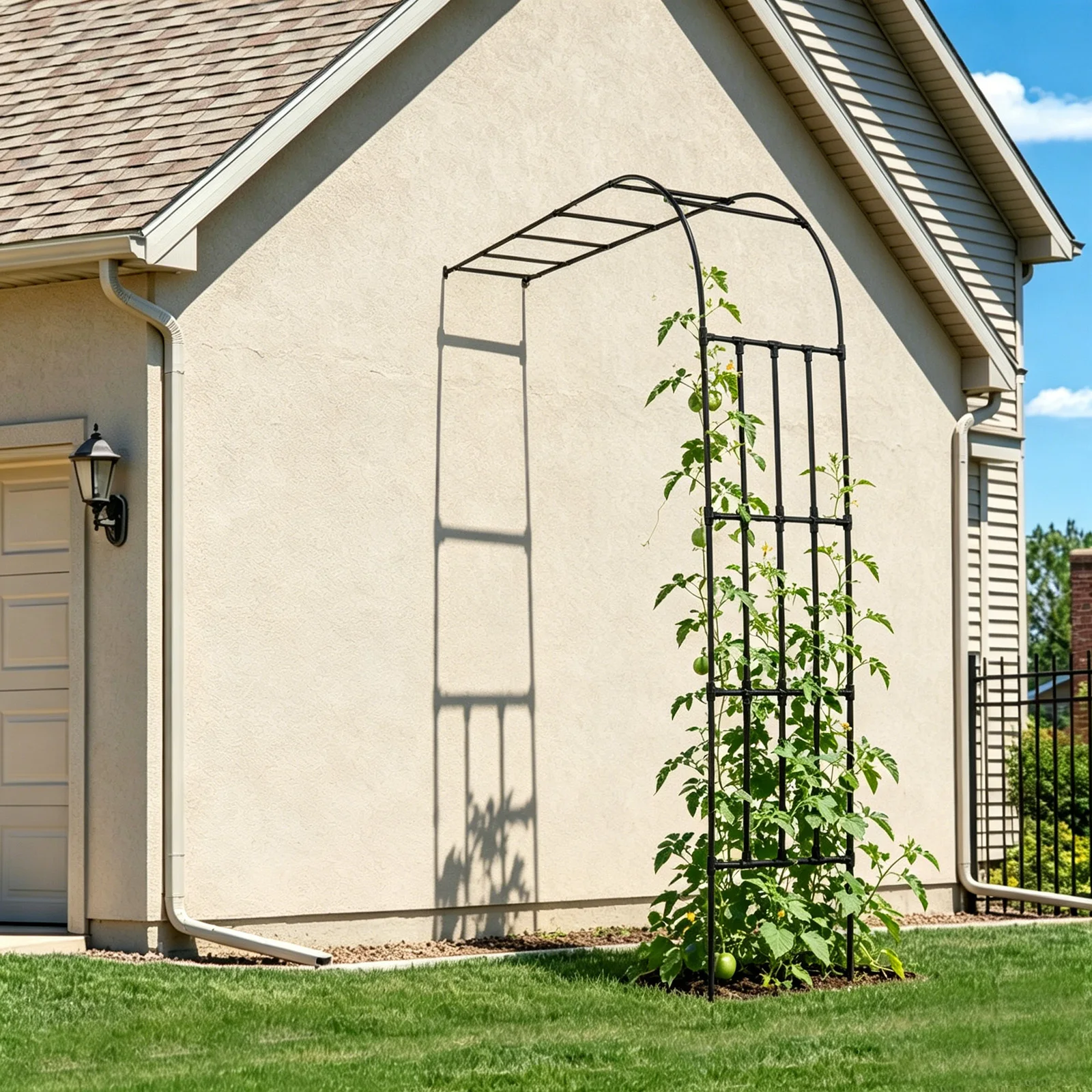 240*50*260cm Half Side Garden Arch Trellis, Steel Semi Arch Plant Climbing Support, Free Standing Wedding Arch Trellis For Plants To Climb On And Patio Balcony Lawn Decor