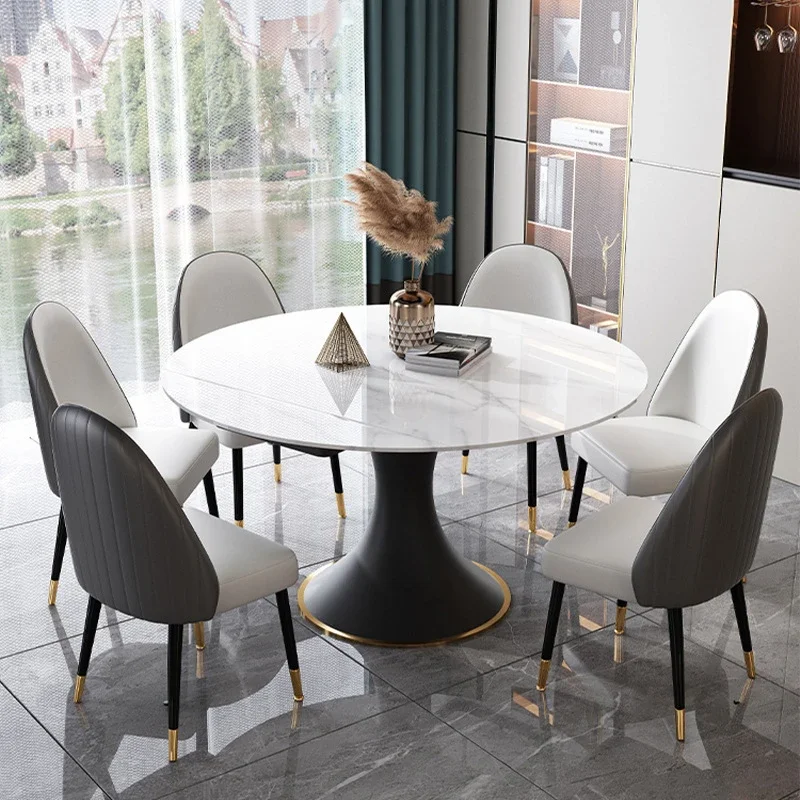 Light Luxury Slate Dining Tables Round Rotatable Telescopic Dining Table Modern Small Apartment Household Foldable Table  Z