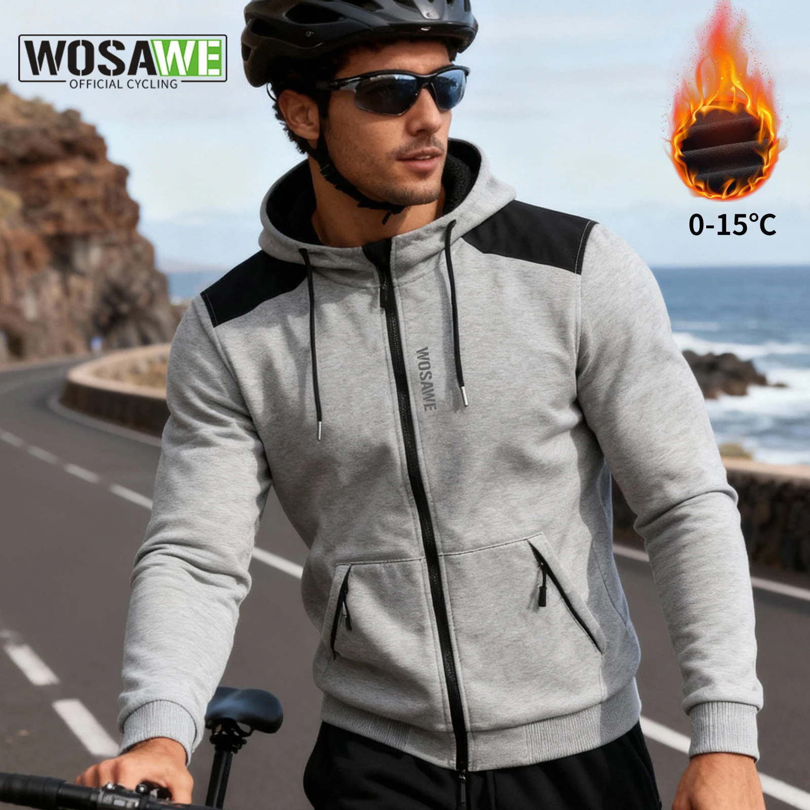 

WOSAWE Men's Cycling Jacket Winter Warm Zip-up Hoodie Remove Protective Gear CE Certified Armor Off-road MTB Bike Racing Clothes