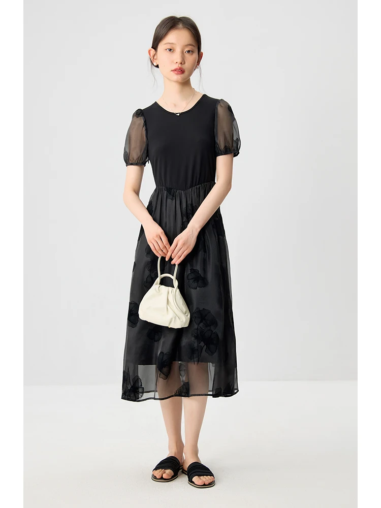 ZIQIAO French Style Elegant Women Black Long dress 2024 Summer New Casual Versatile A-Line Long Dress For Women 24ZQ92277