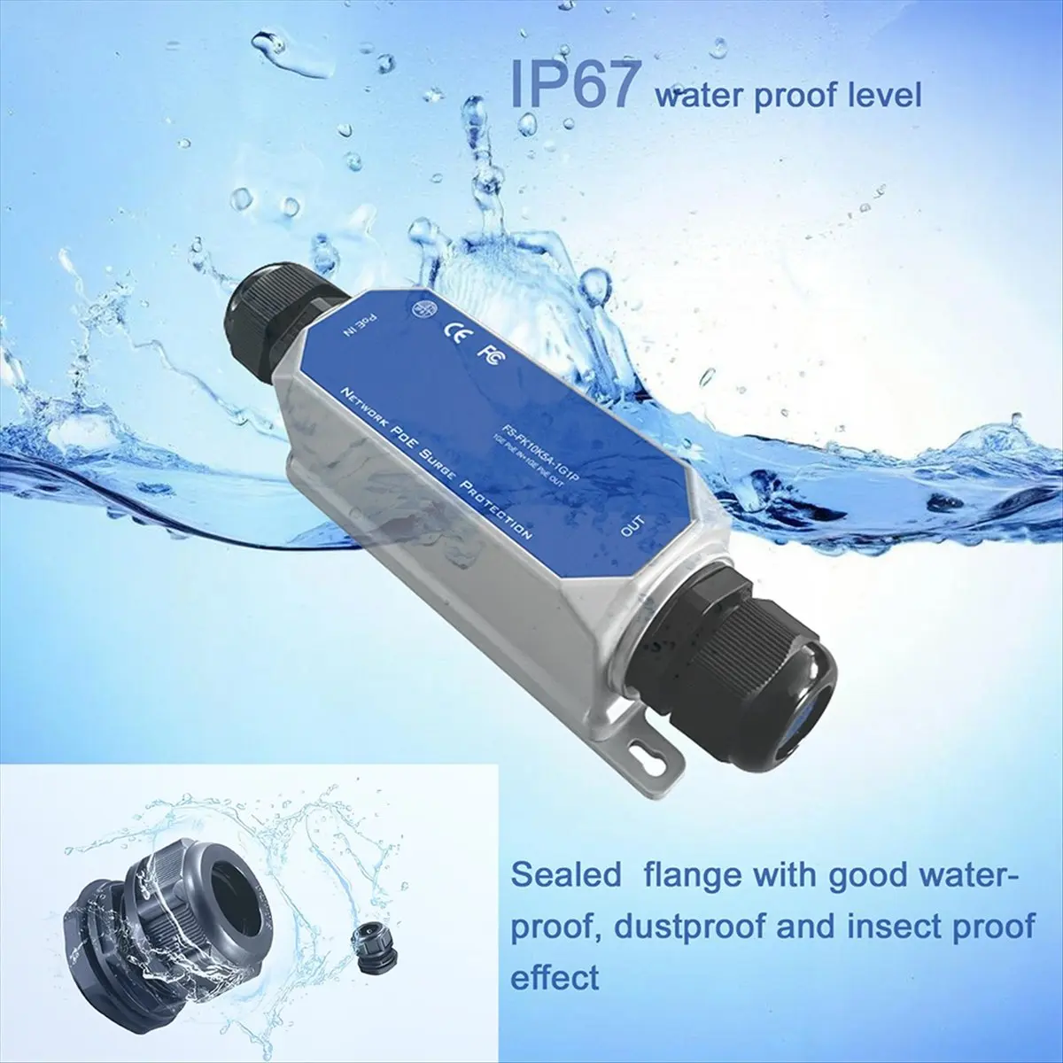 A003 خارجي متعدد جيجابت POE عرام حامي مقاوم للماء IP67 10KV SPD صواعق الحماية من البرق 10G