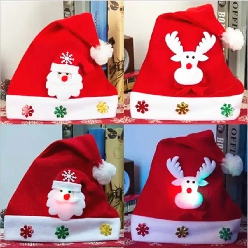 Christmas Ornaments Decoration Christmas Hats Santa Hats Adult Children Boys Girls Light Hats Cap For Christmas Party Props