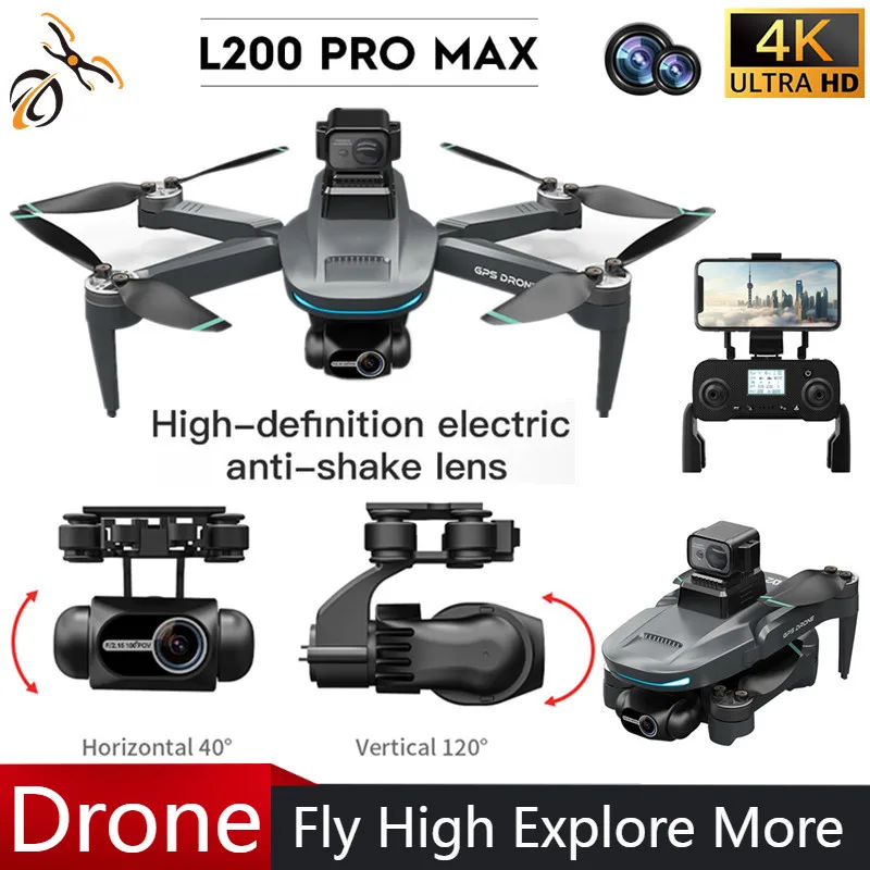 

L200 PRO MAX Drone 4K Профессиональный 2-осевой подвес 360 ° Бесщеточный двигатель для предотвращения препятствий, GPS, складной квадрокоптер, FPV, радиоуправляемый дрон, игрушка