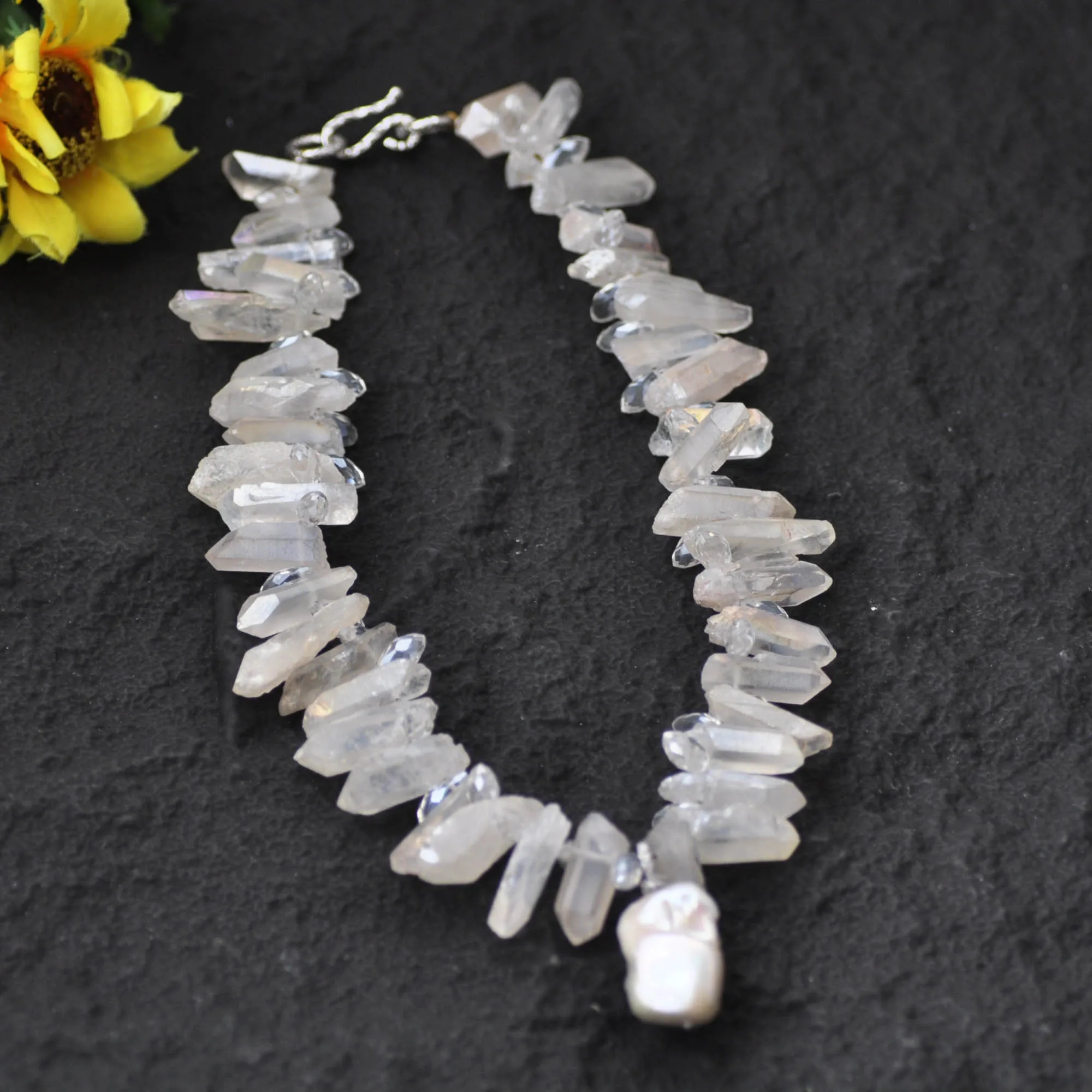 

Z13868 Natural 18'' 35mm White Baroque Reborn Keshi Pearl Clean Crystal Pillar Necklace Pendant