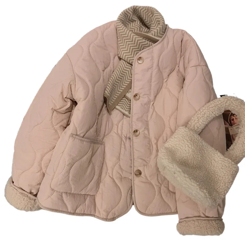 المرأة ربيع الخريف ملابس خارجية طالب نمط النسخة الكورية جديد وصول 2025 فرو الضأن اصطف سميكة الدافئة سترة قطن #4