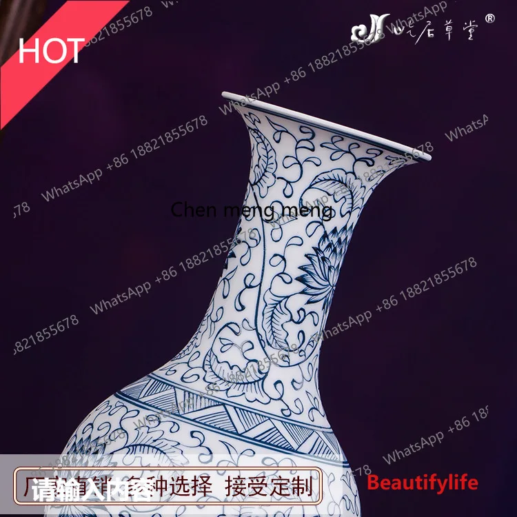 M45 Hand painted blue and white tangled lotus fish tail bottle Jingdezhen ceramic small vase blue and white porcelain