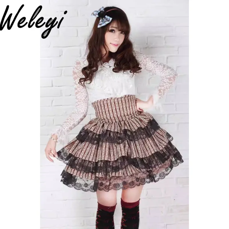 

Original Japanese Lolita Jirai Kei Midi Tutu Skirt Women Sweet Princess Ladies SK High Waist Straps Big Cake Pleated Mid Skirts