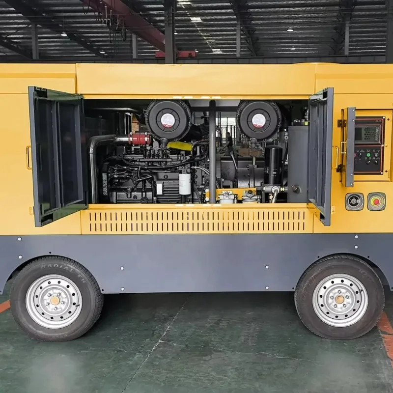 Customized High Quality 18 Bar 25 Bar 700 CFM High Pressure Cumins Portable Diesel Engine Screw Air Compressor With Wheel For Mi