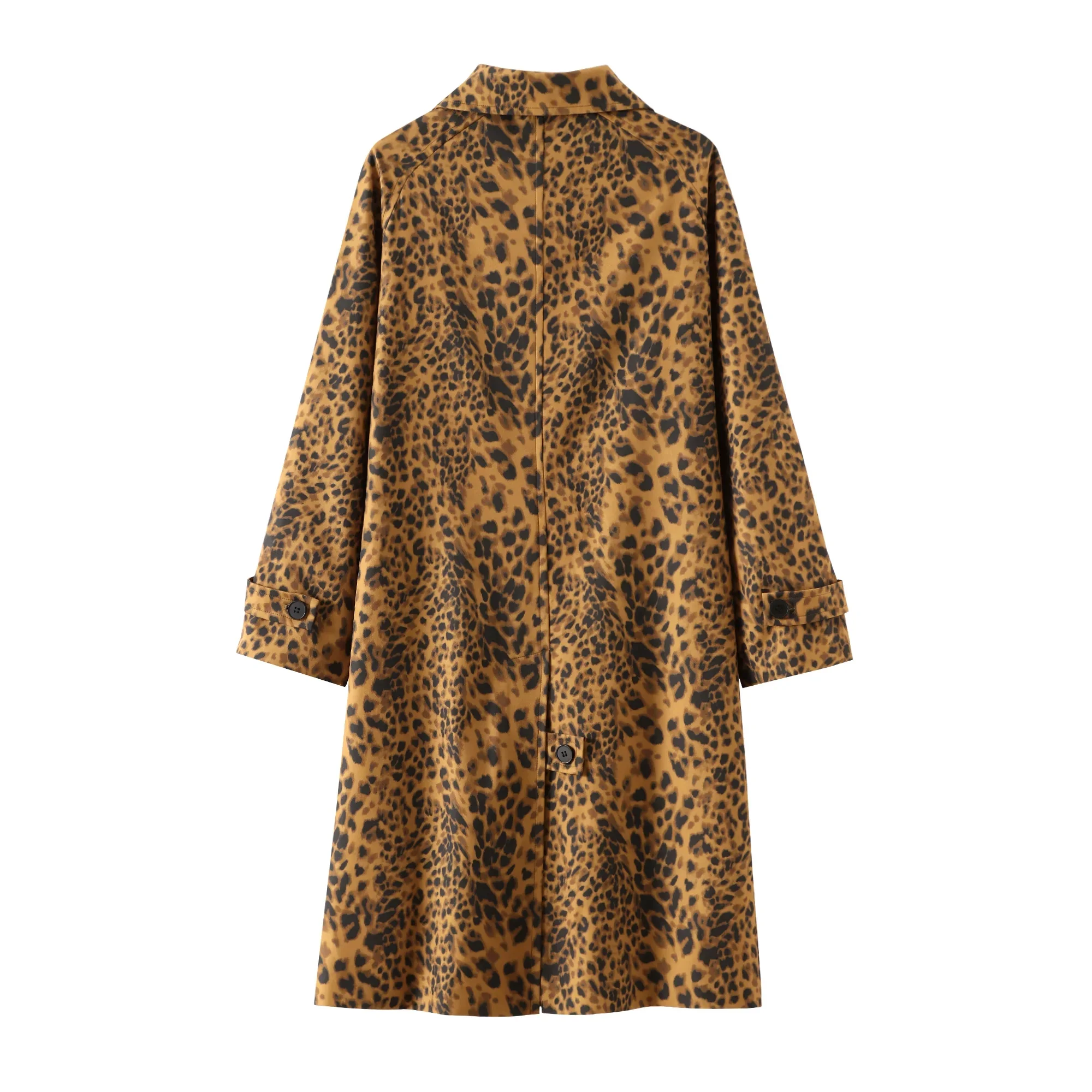 TRAF Women Fashion Leopard Print Trench Coat Vintage Long Sleeve Single Breasted Long Jackets Female Streetwear Coat