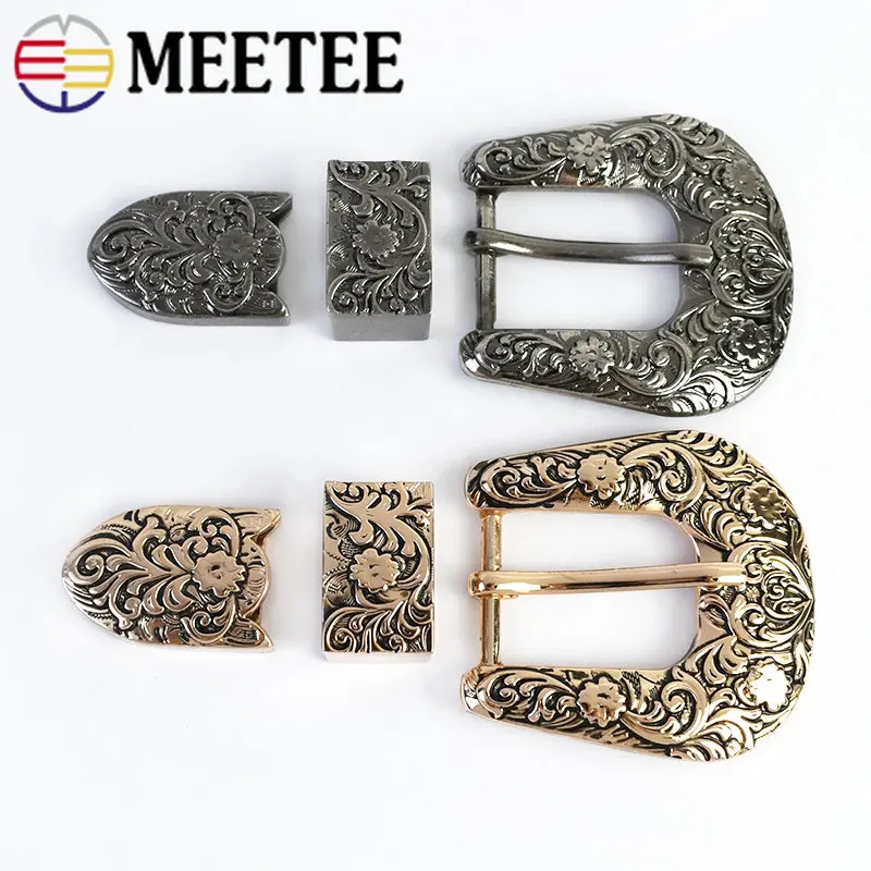 

Meetee 1Set 25mm Retro Carved Unisex Belt Buckles Metal Pin Buckle Head Leather Craft Decorative Band Loop Hardware Accessories