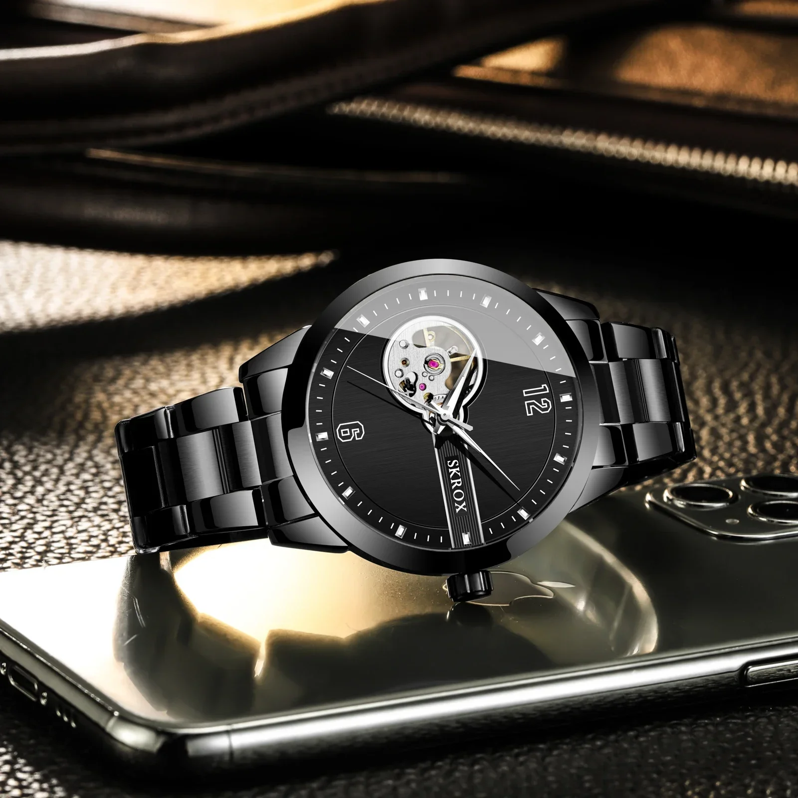 Wysokiej klasy luksusowe marki Szkieletowy mechanizm automatyczny ze stali nierdzewnej Męski zegarek Mechaniczne klasyczne eleganckie zegarki na rękę dla mężczyzny