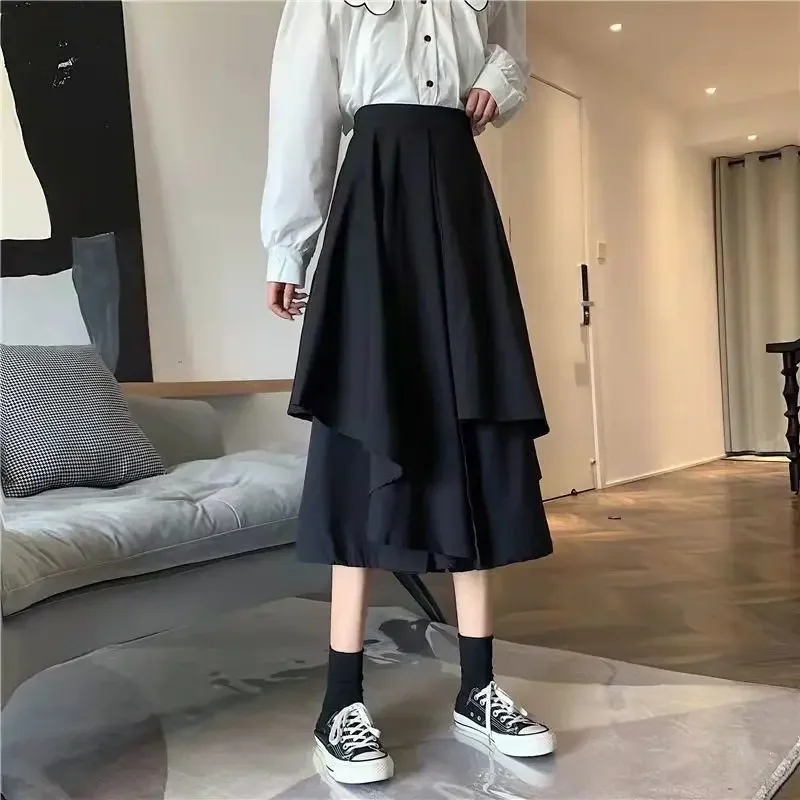 

Irregular Solid Color Skirt Female 2024 Classic Summer New Design Black Slim Elastic High Waist Long Skirt All-matched