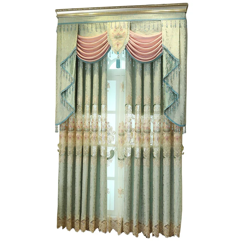 Customized Chenille Fabric with Water-soluble Hollow Embroidery High-end Fresh Pastoral Curtains for Living Dining Room Bedroom