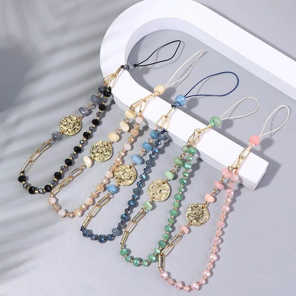 Bohemia Style Letter Gravel Beads Chain Handmade Anti-Lost Rope Phone Strap Women Gift Phone Case Hanging Decoration