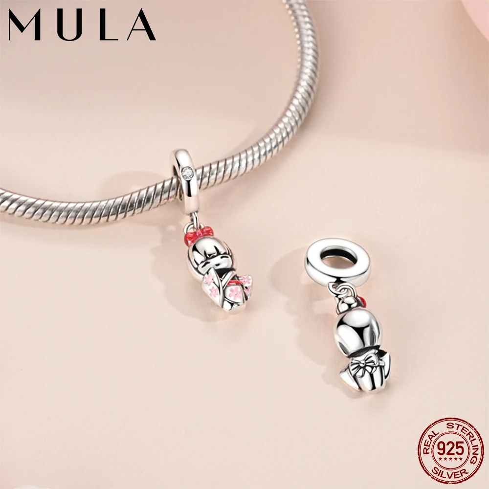 

Mula 1Pc New 925 Silver Japanese Kimono Doll Pendant Dangle Charms Fit Original Snake Chain Charm Bracelet DIY Making Gift