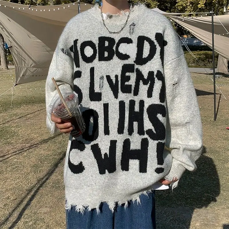 

Свитер с принтом в стиле хип-хоп 2025 года, асимметричный рваный дизайн Scumbro, эстетичный оверсайз, трикотаж унисекс