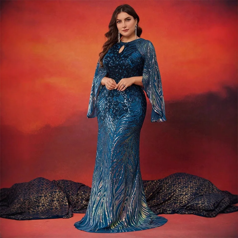 Adual changement de couleur perle longue Sve ronde Ne Split Sve soirée Dr Ele robe de soirée pour les femmes grande taille