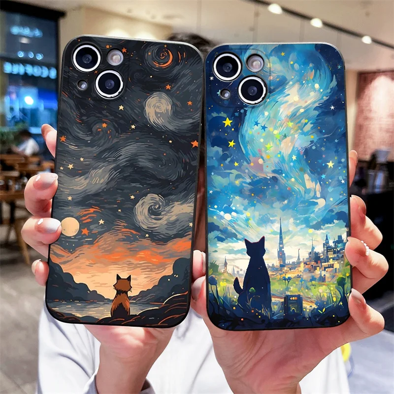 Чехол для телефона с черным котом и звездным небом с маслом для OPPO Realme 14 Pro Plus 13 12 Lite 11 10 Pro+ 9 X7 PRO Ultra C75 C55 5G, чехлы