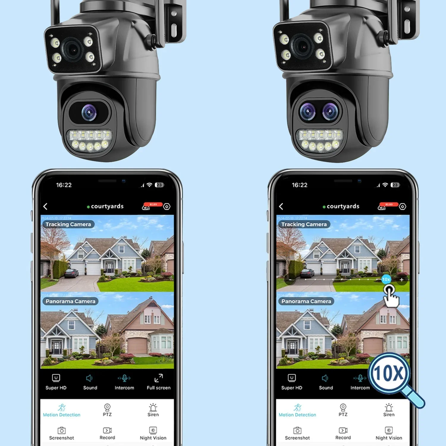 Cámara de Seguridad WiFi PEGATISAN 15MP PTZ para Exteriores con Pantalla Dual, Zoom 10X, Detección Humana, Cámara de Vigilancia de Video 10MP O-Kam Pro