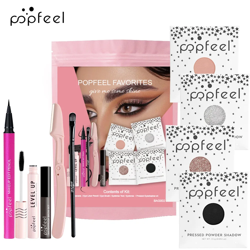 Best-Selling Popfeel Single Color Glitter Eye Shadow Palette Make Up Mineral Eyeshadow Pallet Eyebrow Eyeliner Mascara Brush Set