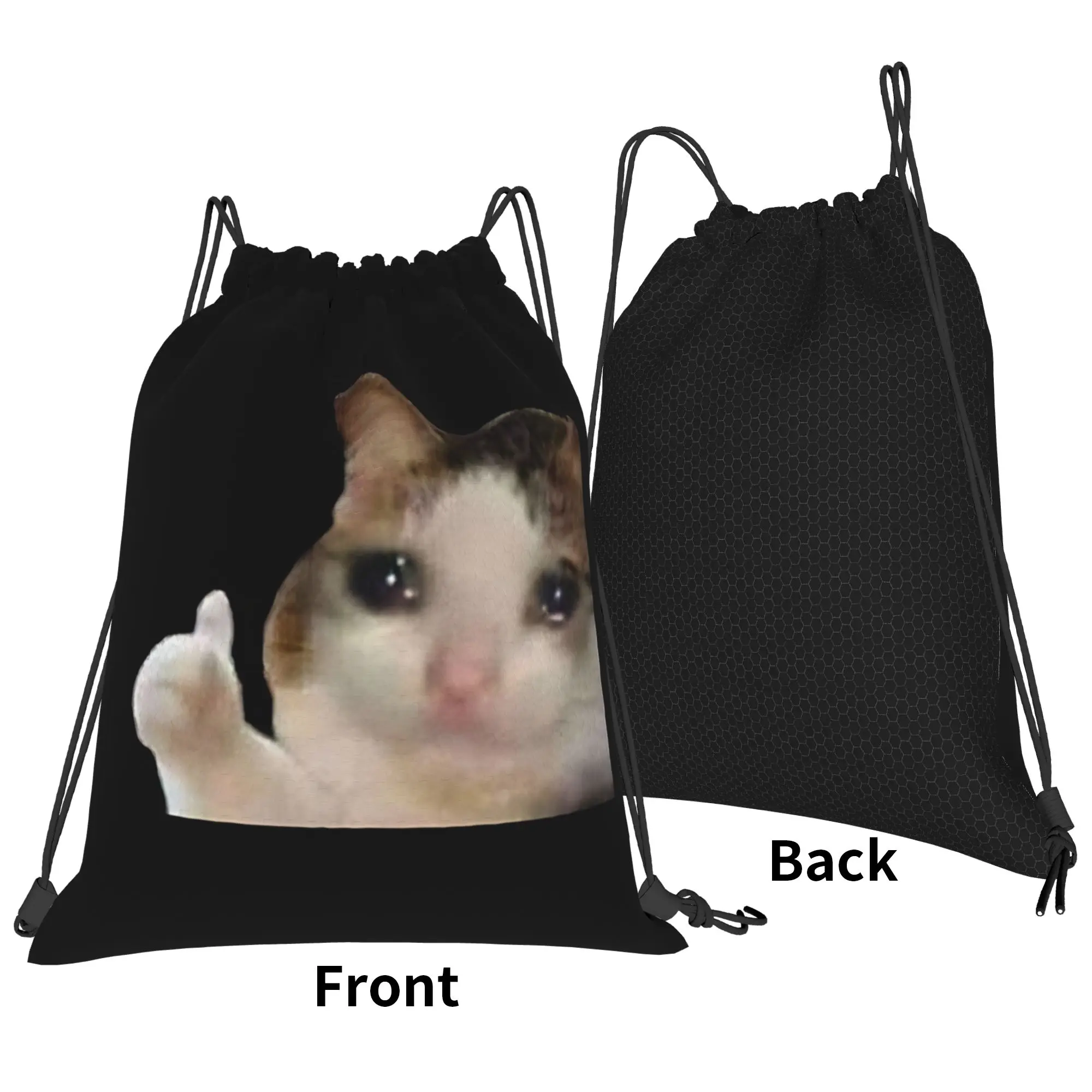 Cat meme Crying Cat Thumbs Up Portable Travel Riding Gym Drawstring Storage Sporty Backpacks