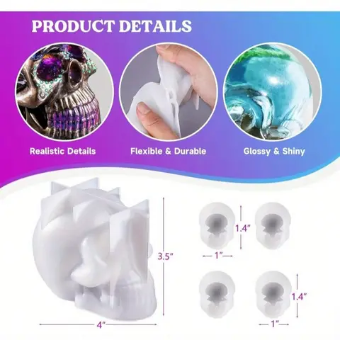 1 st stor silikonskalle epoxiform 4 st små skelettformar för harts gjutning konsthantverk ljustillverkning heminredning hänge nyckelringar 6 best sales epoxiform i silikonform - №3