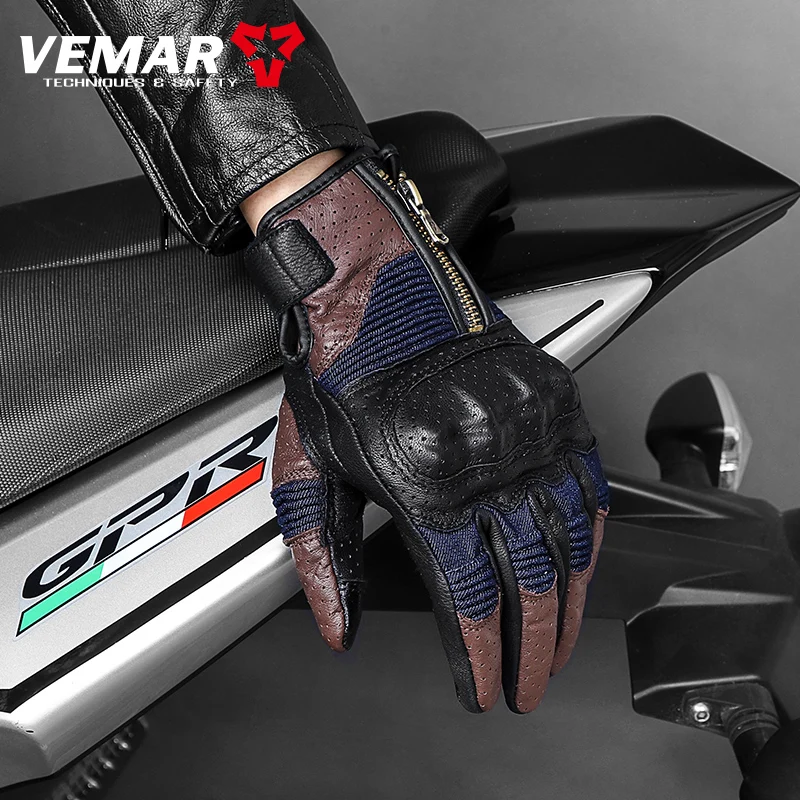 

Fashion VEMAR Motorcycle Gloves Touch Screen Retro Motorbike Genuine Leather Gloves Men Women Moto Casual Racer Riding Gloves