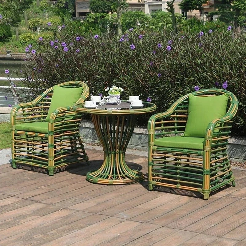 Leisure Balcony PE Rattan Table Chair Set Villa Balcony Coffee Table Waterproof Sunscreen Outdoor Garden Furniture Set Courtyard