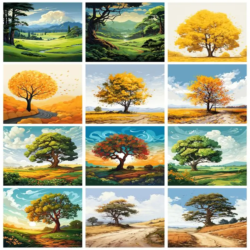 

PhotoCustom Painting By Numbers For Adults Tree With Frame Picture By Numbers Landscape DIY Crafts Home Decor