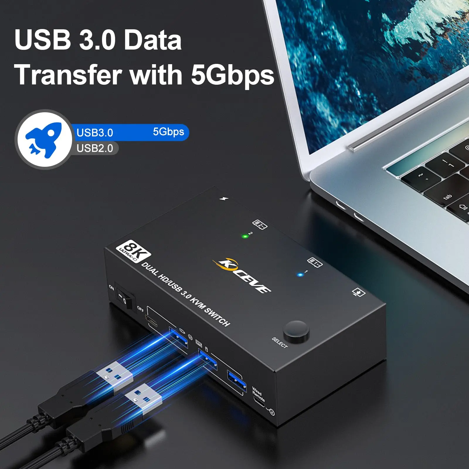 8K HDMI KVM Switch 2 Monitors 2 Computers 8K@60Hz 4K@144Hz,Dual Monitor KVM Switch with 4 USB 3.0 Hub for Keyboard Mouse Printer