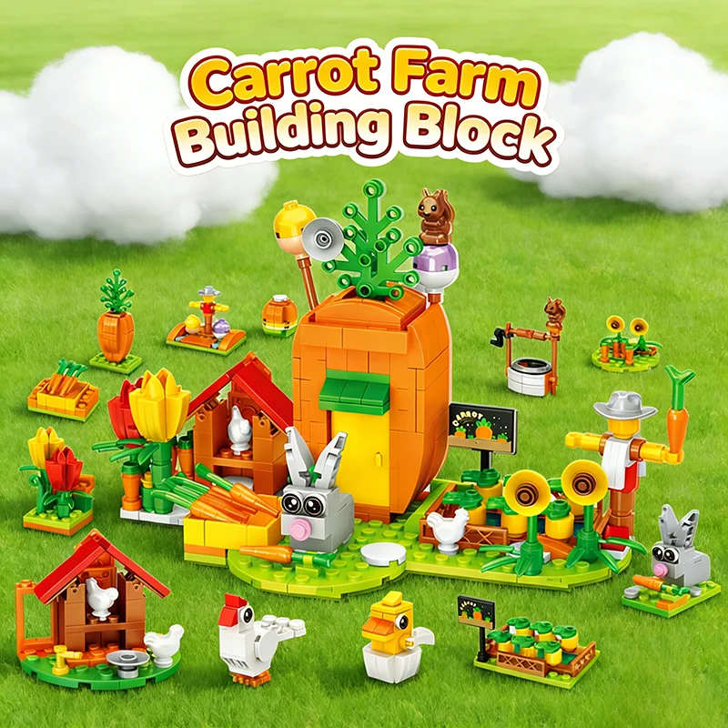 

12-in-1 Easter Building Blocks Animal Rabbit Carrot House Plastic Model Mini Bricks DIY Assembly Games Creative Chidren Gift