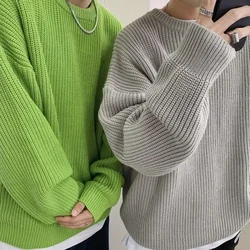 FD36664186 Sweaters Men Crewneck Pure Color Knitted Sweaters Autumn Winter Casual Pullover Streetwear Basic Color Sweater Jumper