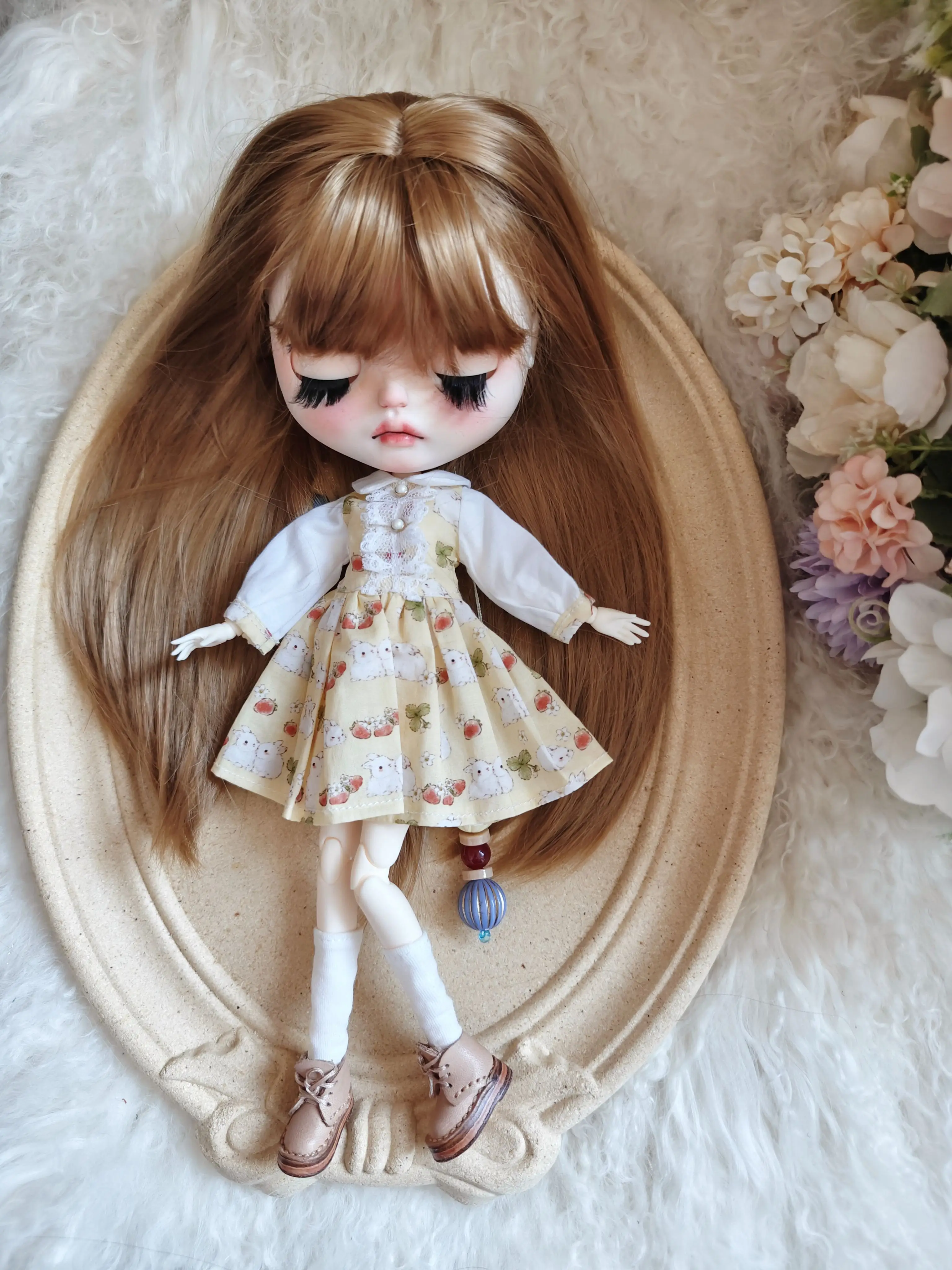 Blyth Doll Clothes Handmade Vanilla Classic Dress set for Ymy Licca Azones Ob24 Ob22 Doll blythe clothing Accessories