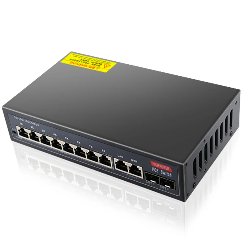 12-Port Gigabit POE RJ45 Ethernet Switch 52V SFP mit für 802.3af/at Uplink Unmanaged Plug and Play, für IP-Kamera/NVR – Detail 7