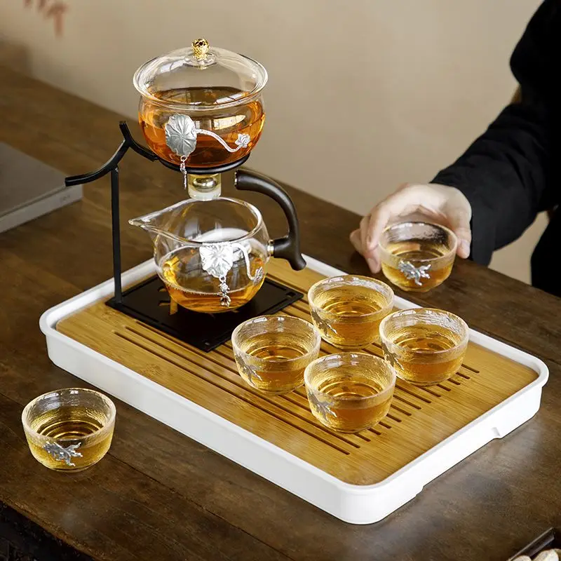 Glass Tea Set Butterfly Design Magnetic Self Brewing Teapot Gift Box