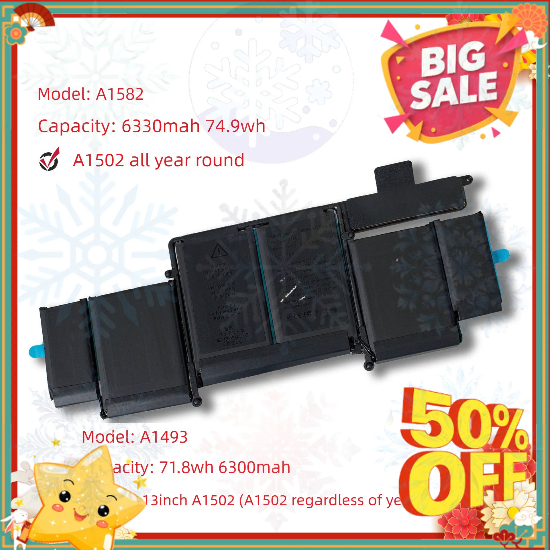 New A1493 A1582 Laptop Battery For Apple MacBook Pro 13