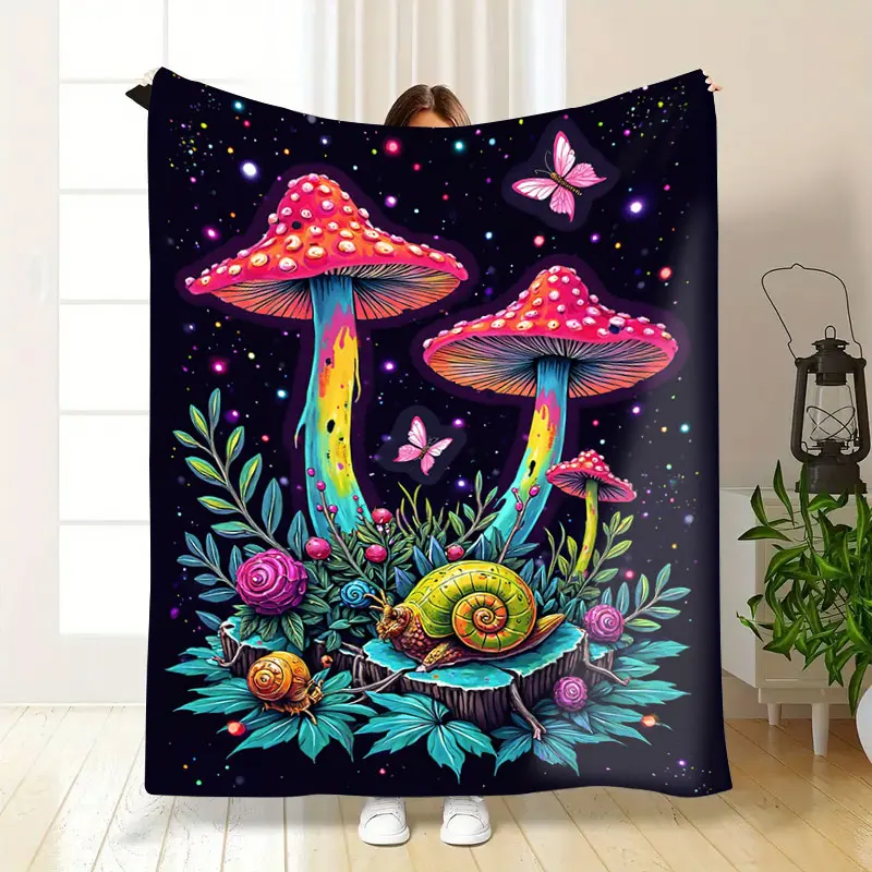 1 قطعة بطانية الفانيلا مخدر بطانية حديقة الفطر مع القواقع والفراشات #5