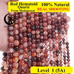 Zhe Ying Natural Red Hematoid Quartz Beads Top Quality Round Loose Beads For Jewelry Making Bracelet Necklace DIY Accessories