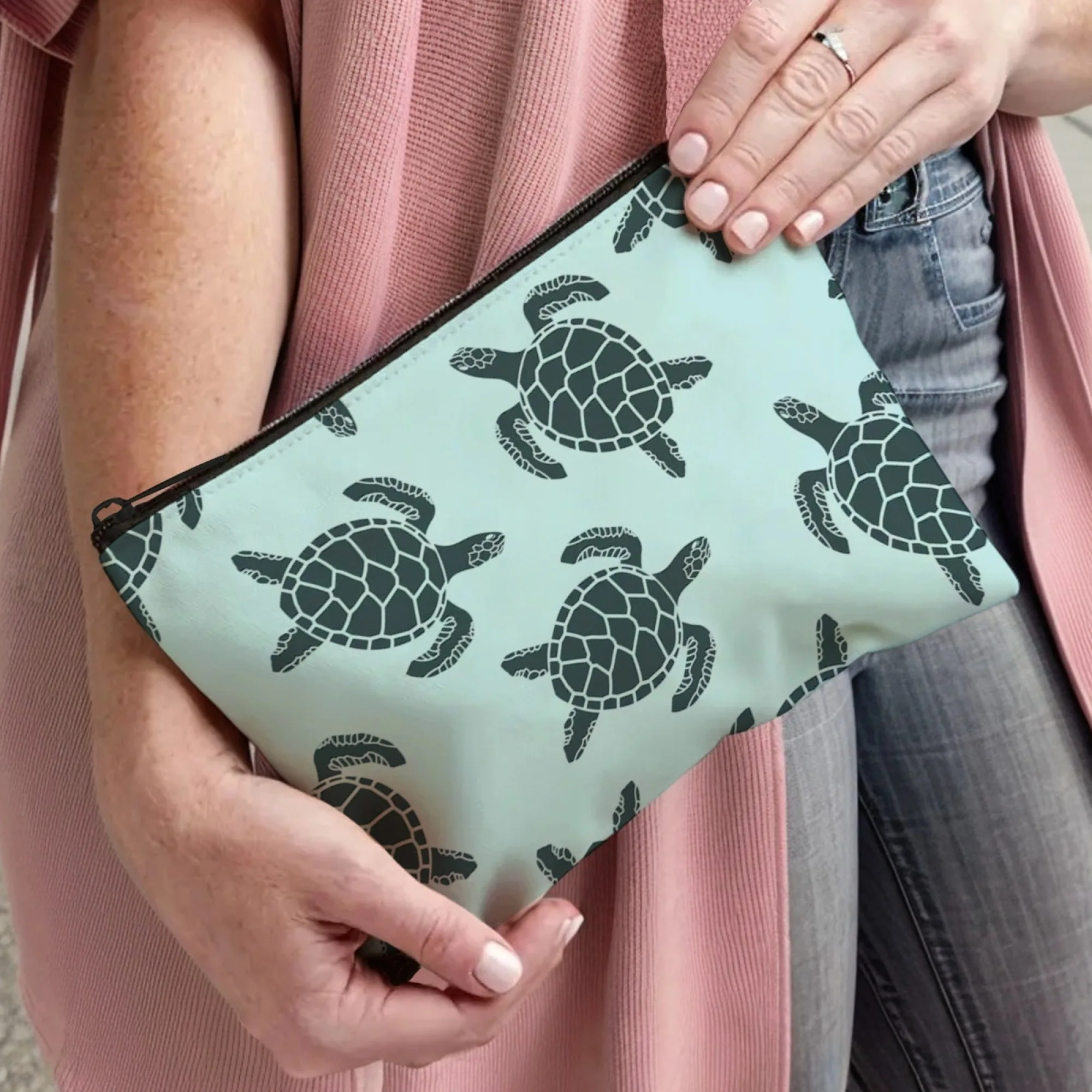 Borsa per cosmetici minimalista per tartarughe Organizzatore da viaggio multifunzionale con modelli di tartarughe sutele Custodia per trucco pieghevole con cerniera