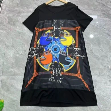 

summer lady loose straight dresses short sleeve women print dress lady mother's summer dresses horse clothing