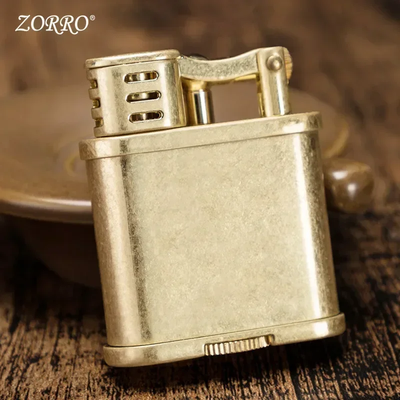 Zorro Creative Retro Design Kerosene Lighter Retro Brass Side Sliding Arm Lighter Men\'s Smoking Tool Gift