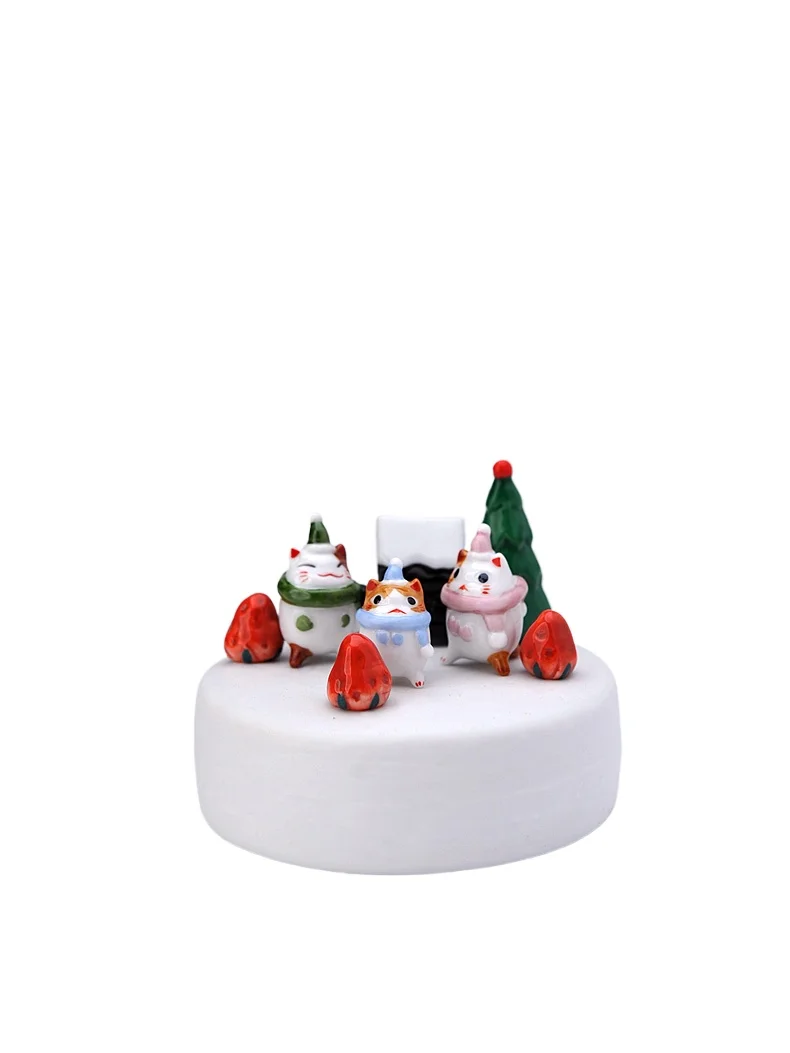 Christmas Lucky Cat Ceramic Ornament, Birthday Gift High Sense Niche Healing Emotions