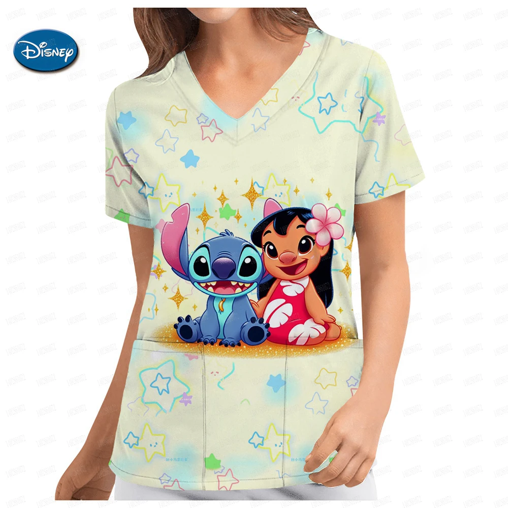 

Nurse Uniform Women Short Sleeve Lilo & Stitch Working Uniform Pocket Blouse Scrubs Tops Nursing Medical Uniforms Accessories ﻿