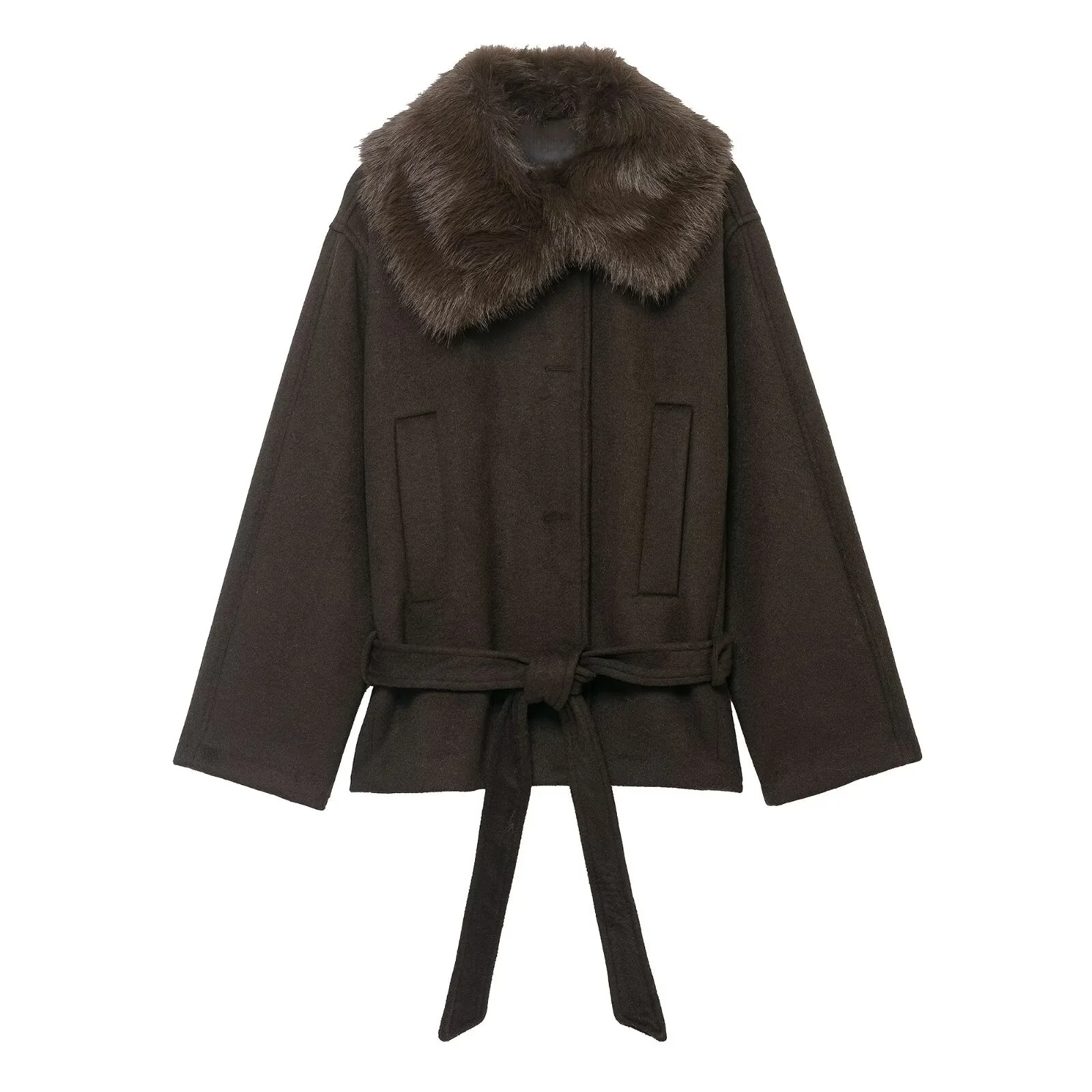 

2025 Winter New Women's Casual Fashionable Temperament Lapel Faux Fur Effect Collar Coat - Versatile