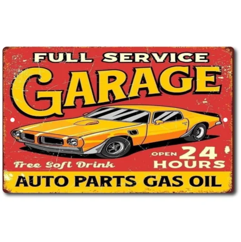 Tin Sign Metal Full Service Garage Vintage Man Cave Retro Style Wall Shop