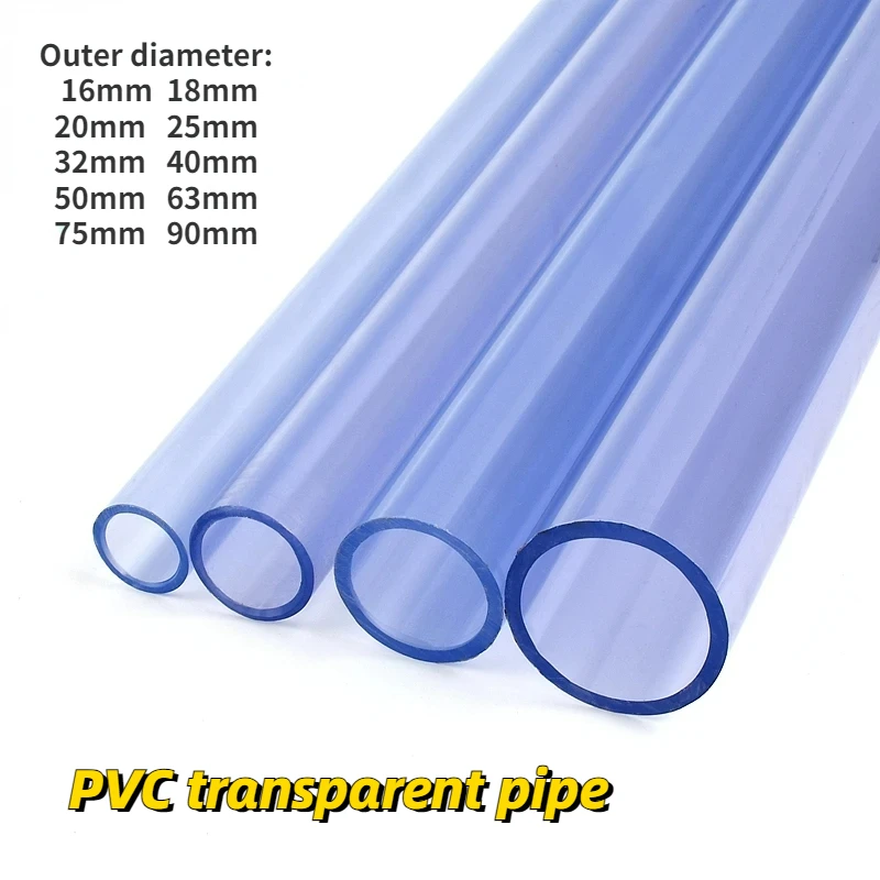 1pcs Outer Diameter 16~90mm UPVC Transparent Blue Pipe Aquarium Fish Tank Tube Garden Irrigation Watering Fittings 50cm Long